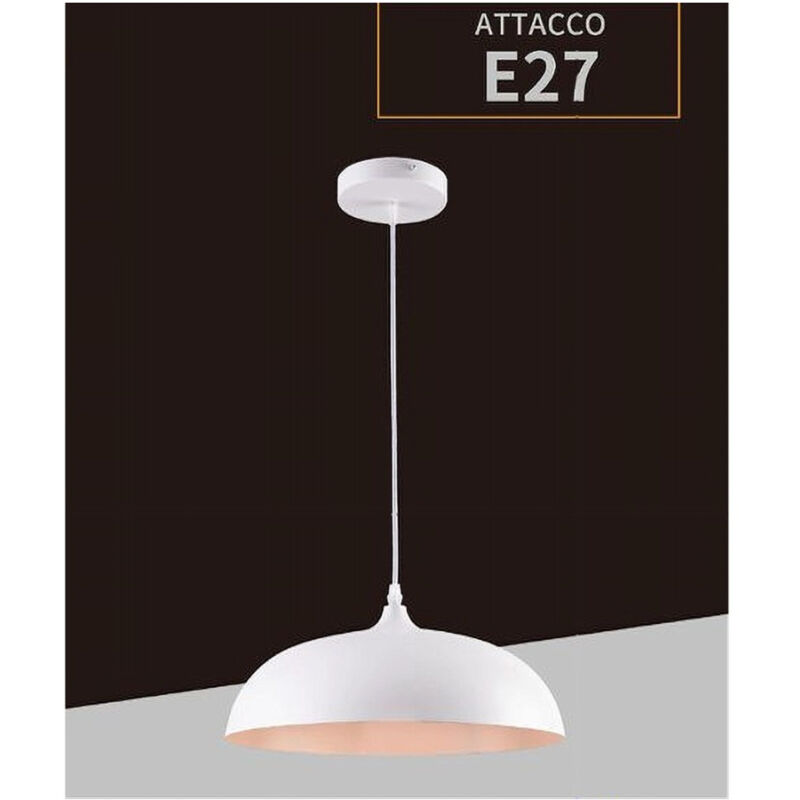 foto del prodotto trade shop traesio lampadario a sospensione stile contemporaneo in metallo pendente a cupola e27 b91 bianco