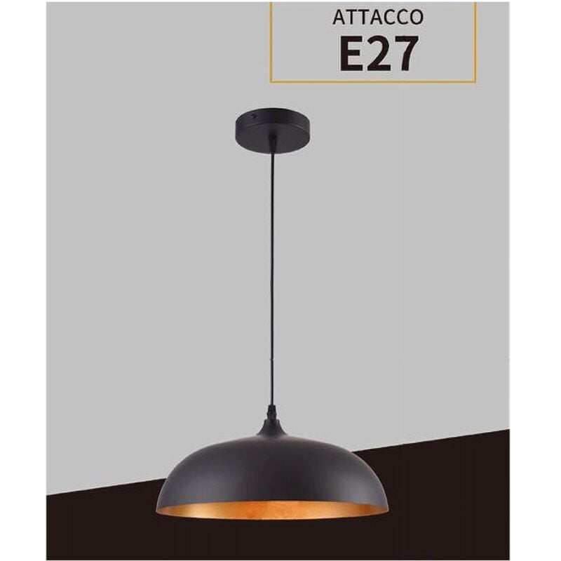 foto del prodotto trade shop traesio lampadario a sospensione stile contemporaneo in metallo pendente a cupola e27 b91 nero