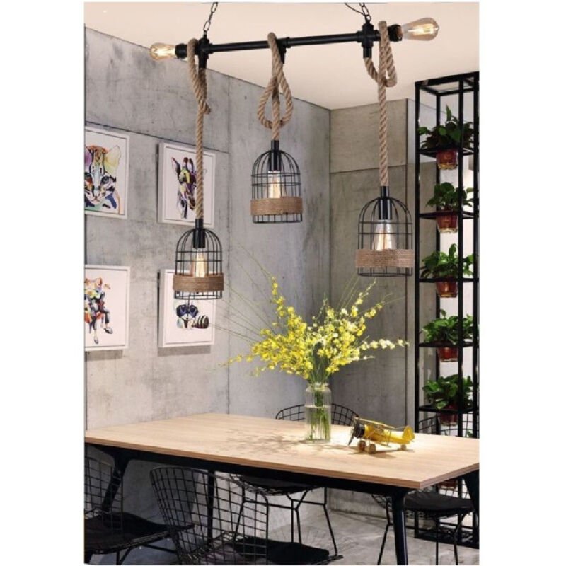 foto del prodotto trade shop traesio lampadario a sospensione stile industriale in metallo corda canapa retr b60 5 