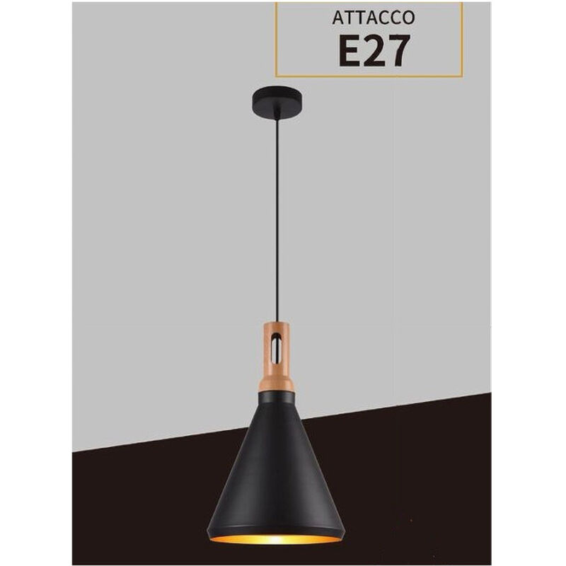 foto del prodotto trade shop traesio lampadario a sospensione stile industriale in metallo pendente a cono e27 a94 nero