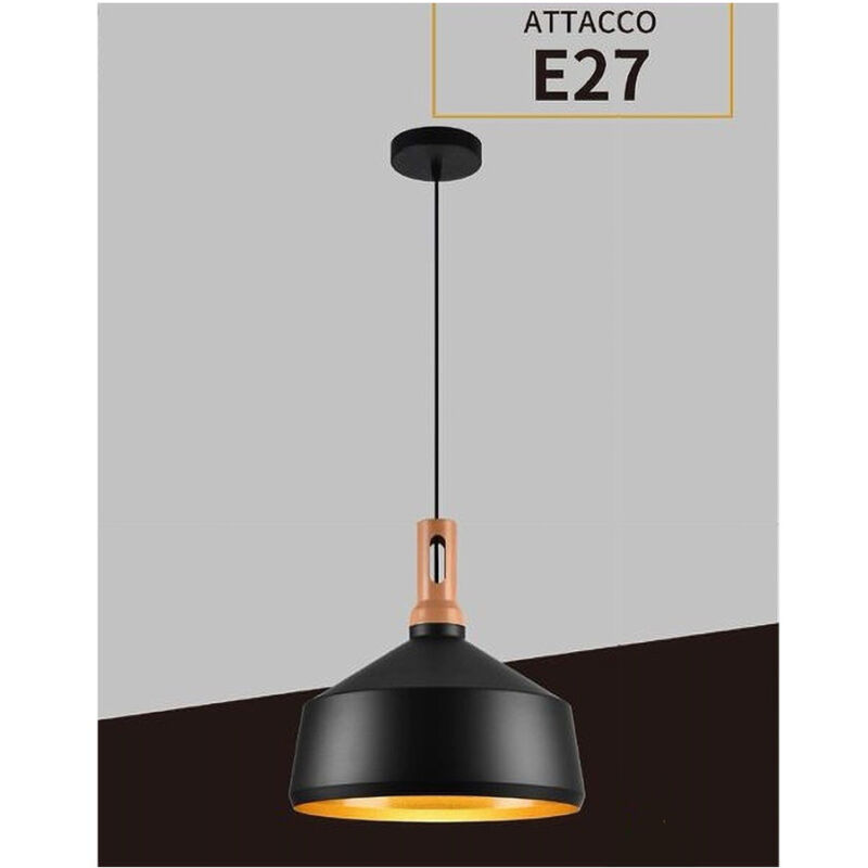 foto del prodotto trade shop traesio lampadario a sospensione stile industriale in metallo pendente a coppa e27 a93 nero