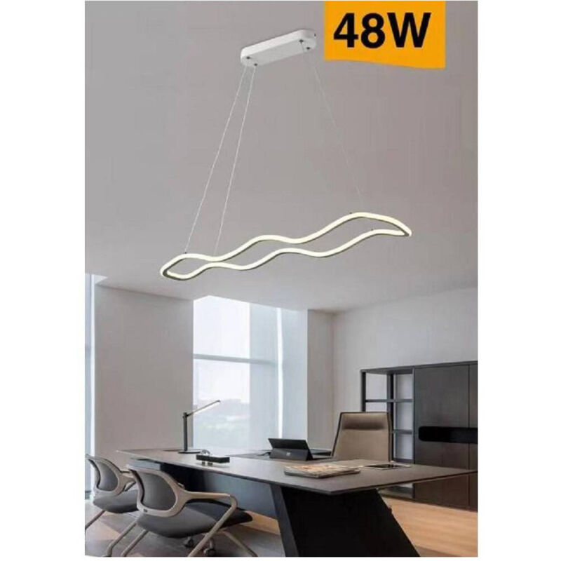 foto del prodotto trade shop traesio - lampadario bianco ondulato a led 48 w sospensione luce 6500k 3000k 4000k b67-b - -bianco caldo -