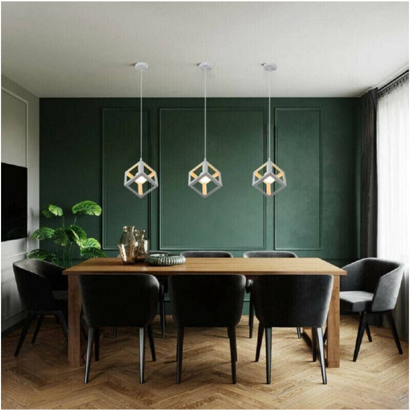 foto del prodotto trade shop traesio lampadario da soffitto a sospensione a forma di cubo 3d portalampada e27 a24 bianco