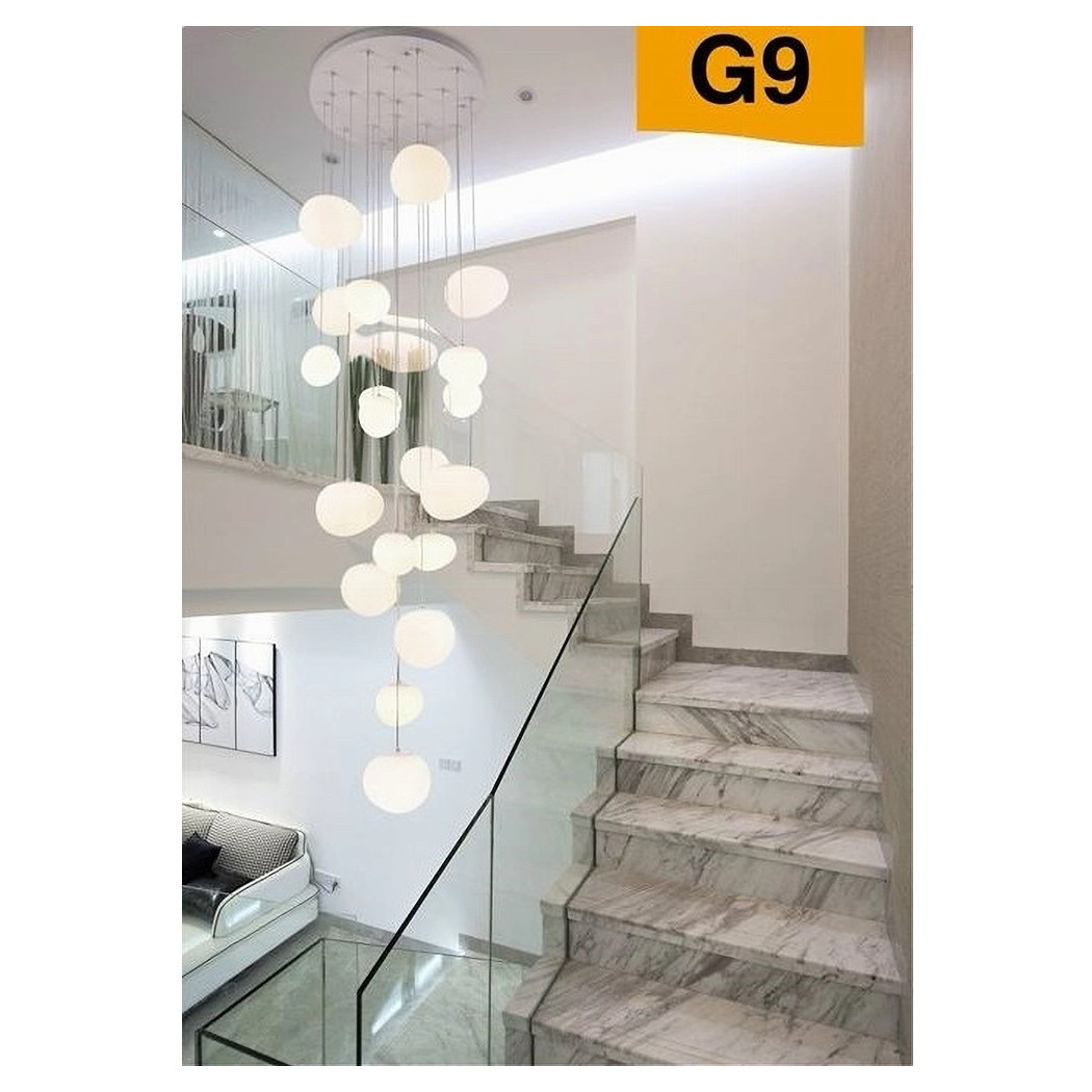 foto del prodotto trade shop traesio lampadario da soffitto a sospensione lampada moderno con 19 sfere gocce g9 b95 