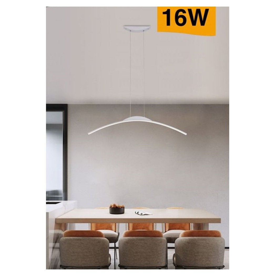 foto del prodotto trade shop traesio lampadario da soffitto a sospensione led 16w curvato luce 3000k 6500k 4000k b68 b bianco naturale 