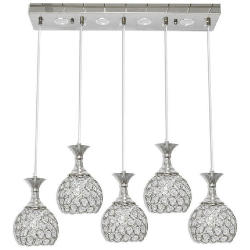 foto del prodotto trade shop traesio lampadario da soffitto a sospensione plafoniera sfere cristalli attacco g9 b26 argento