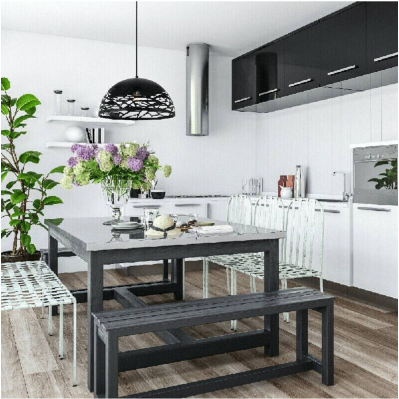 foto del prodotto trade shop traesio lampadario design contemporaneo paralume metallo traforato sospensione e27 a37 nero 