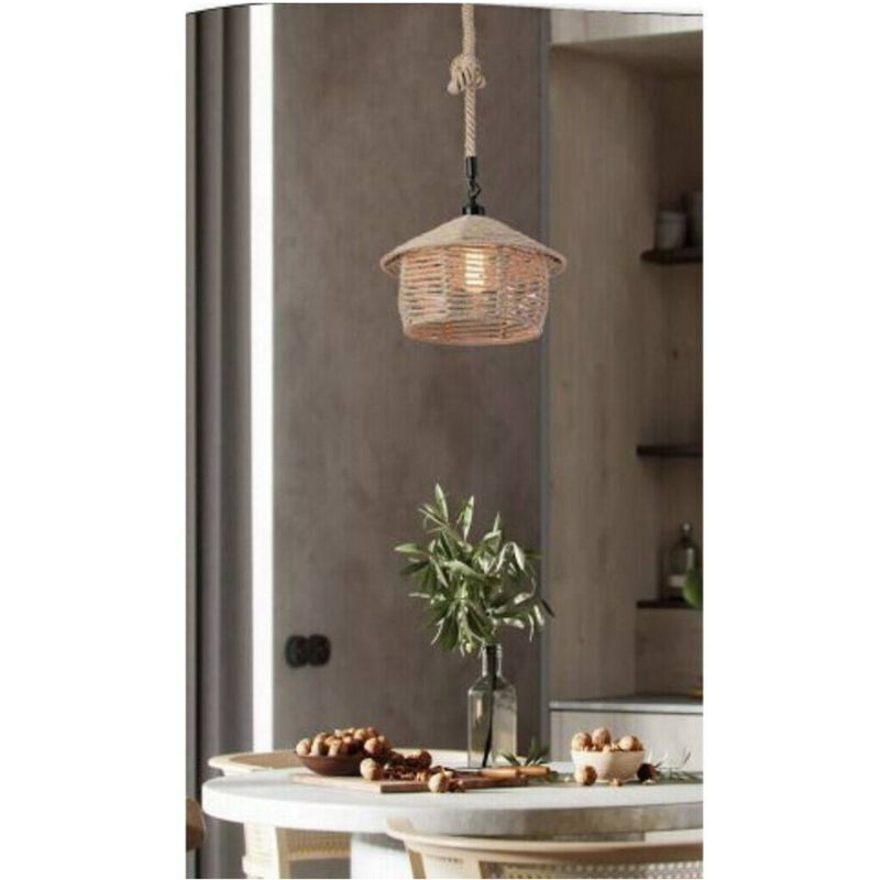 foto del prodotto trade shop traesio lampadario in corda canapa stile vintage retro lampada country attacco e27 a54 