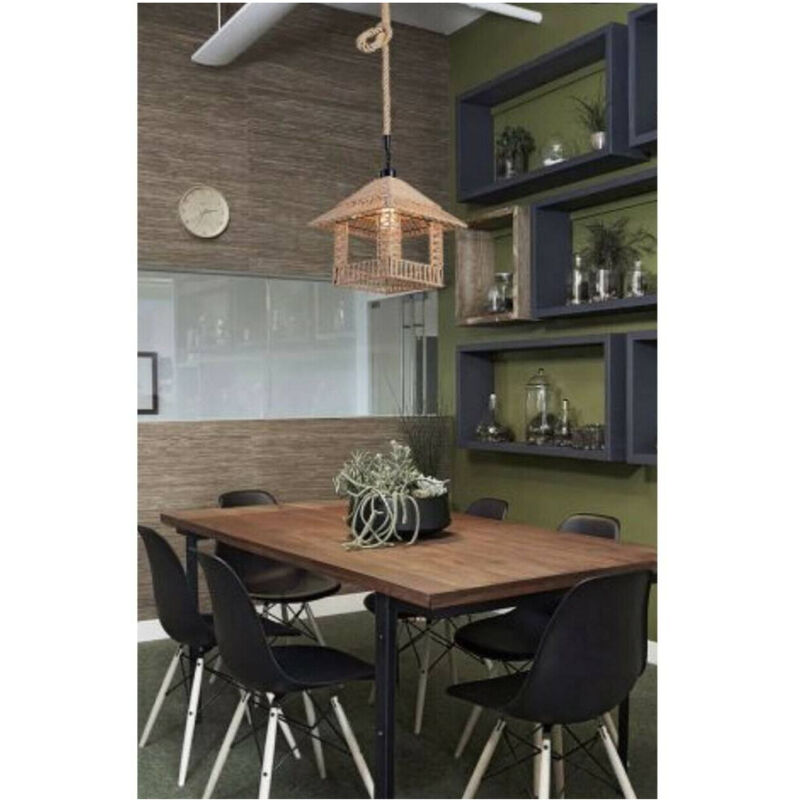 foto del prodotto trade shop traesio lampadario in corda canapa stile vintage retro lampada country attacco e27 a56 