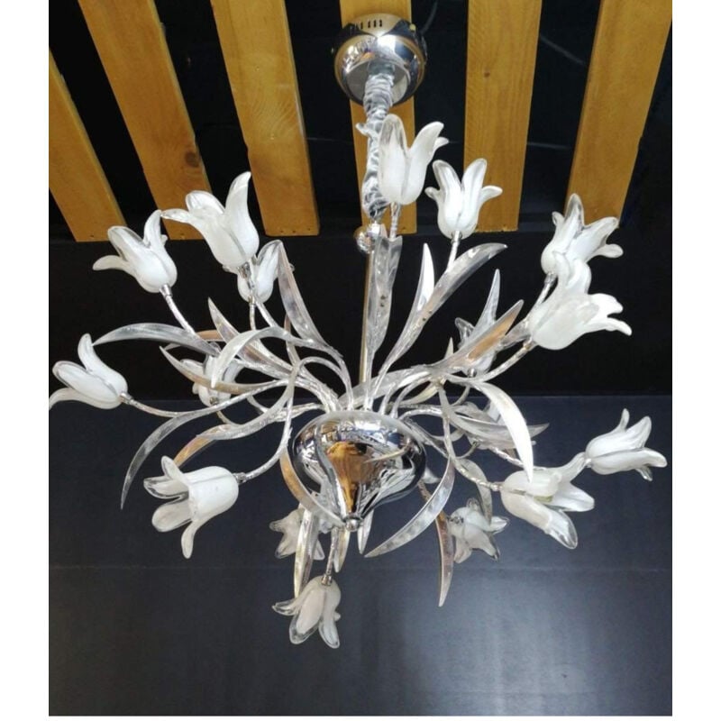 foto del prodotto trade shop traesio lampadario lampada pendente fiori bianco acciaio vetro luce led sospensione soffitto 