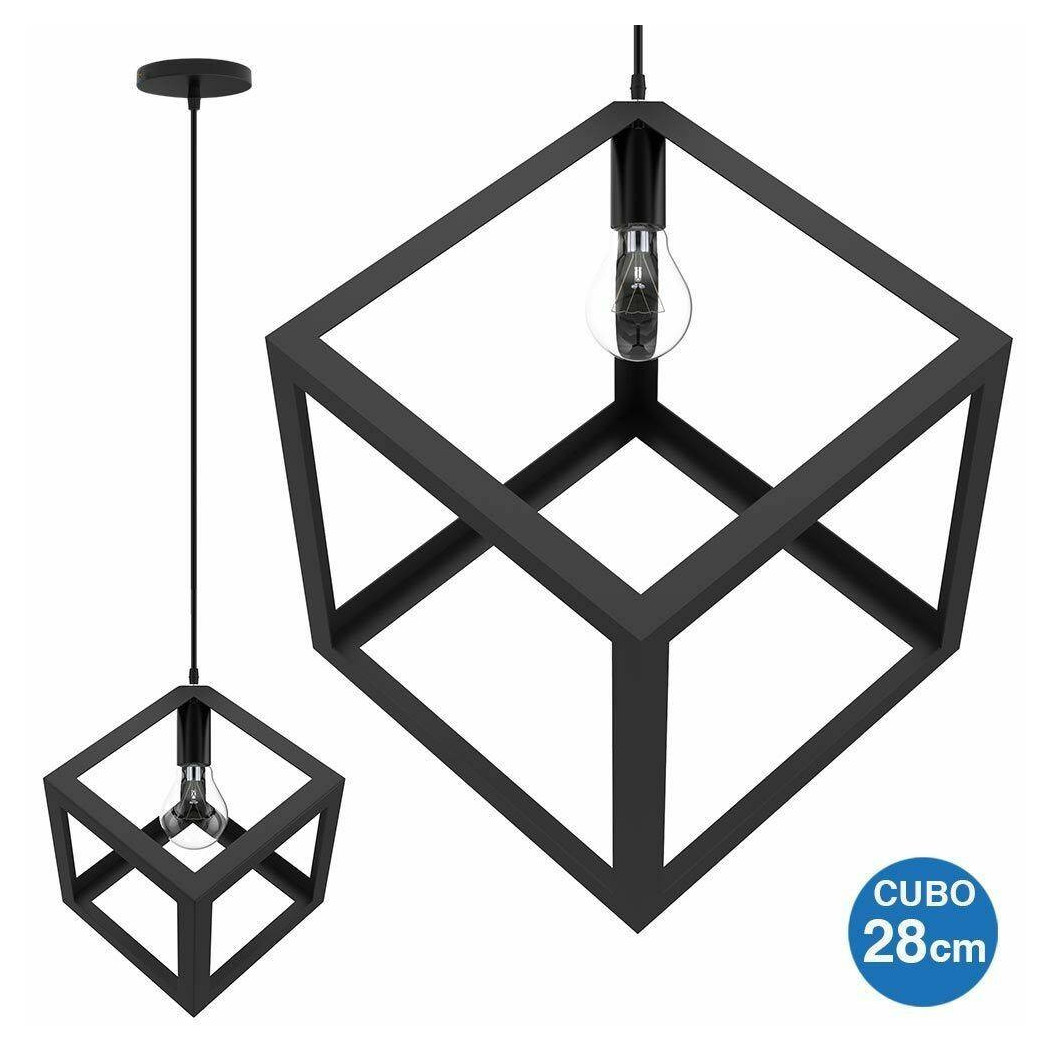foto del prodotto trade shop traesio lampadario lampada sospensione cubo 28cm design moderno paralume metallo nero 
