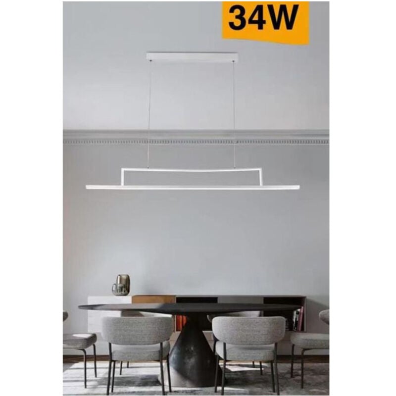 foto del prodotto trade shop traesio lampadario led 34w a sospensione lineare orizzontale luce 3000k 6500k 4000k b66 b bianco freddo 