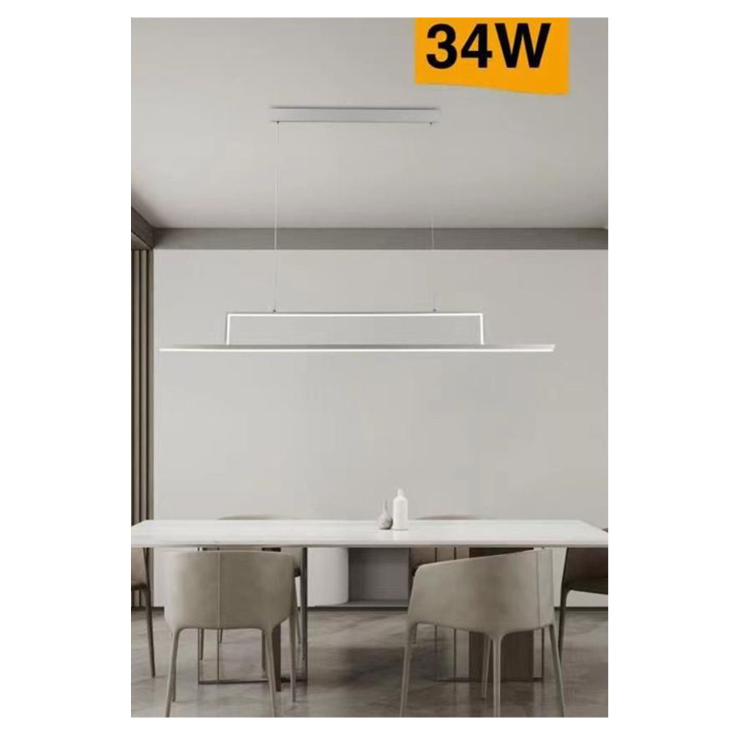 foto del prodotto trade shop traesio lampadario led 34w a sospensione lineare orizzontale luce 3000k 6500k 4000k b66 b bianco naturale 