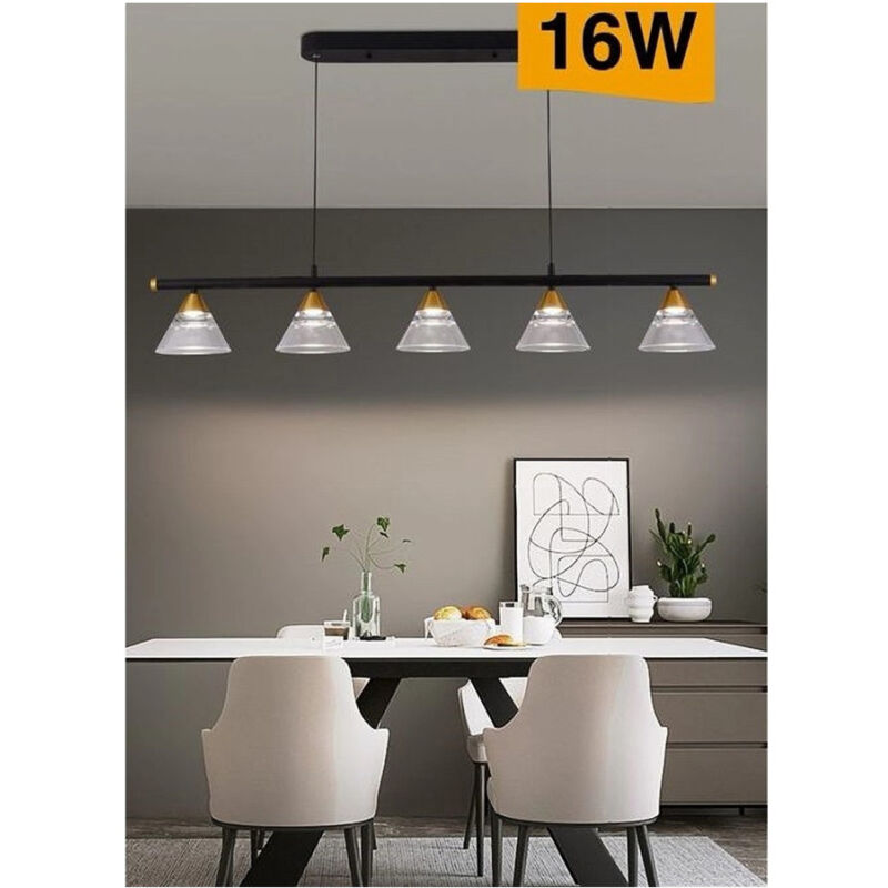 foto del prodotto trade shop traesio lampadario led a sospensione 16watt nero con 5 luci 3 colorazioni di luce a69 3c 