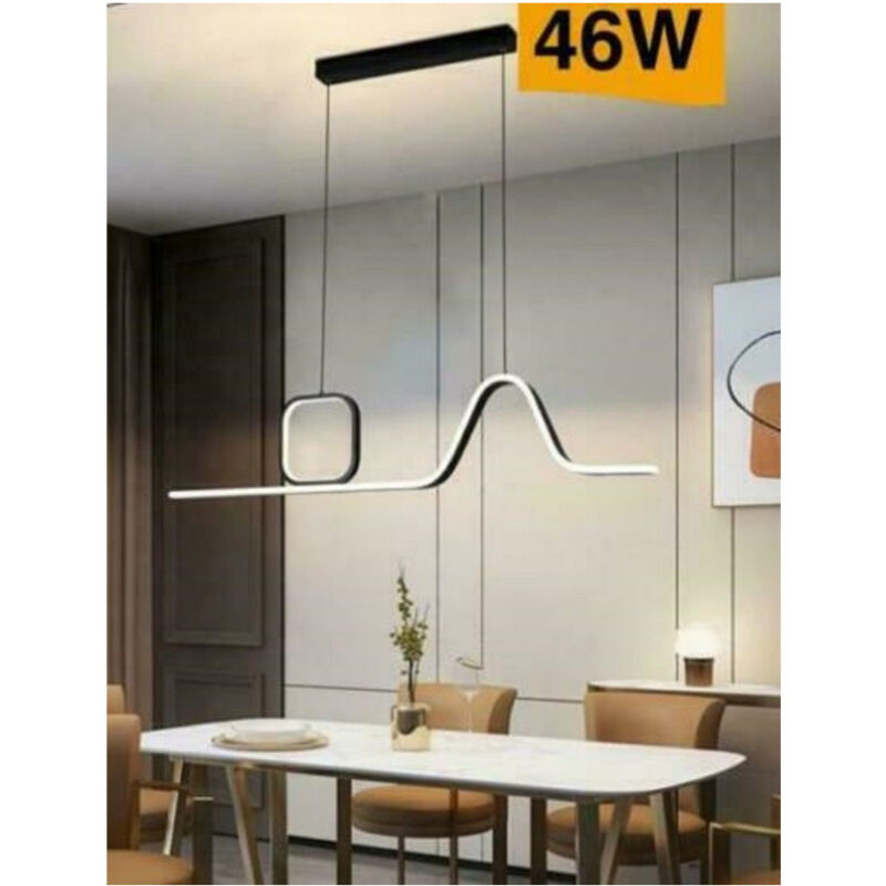 foto del prodotto trade shop traesio lampadario led a sospensione soffitto 46 watt moderno nero luce 6500k 4000k b57 bianco naturale 