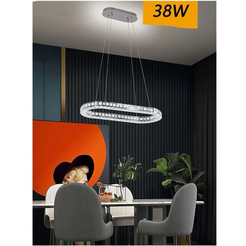 foto del prodotto trade shop traesio lampadario led soffitto 38w sospeso 1 ellisse in cristallo luce fredda 8000k b69 