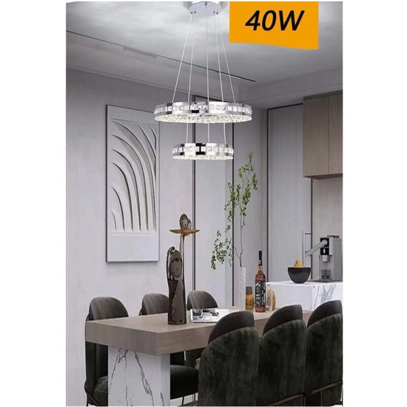 immagine 0 del prodotto trade shop traesio lampadario led soffitto 40 w sospeso 2 anelli in cristallo luce fredda 8000k b71 