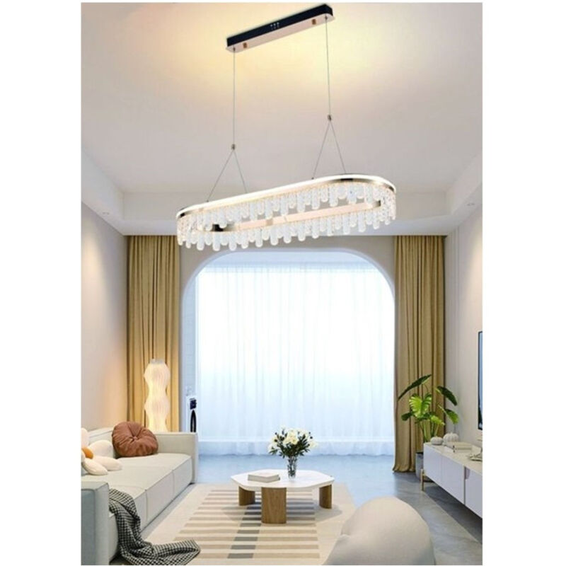 foto del prodotto trade shop traesio lampadario led sospeso oro 50 w ovale con cristalli 3 colorazione luce lp 40 3c 