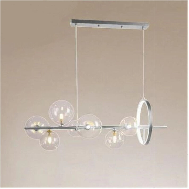 foto del prodotto trade shop traesio lampadario moderno a sospensione argento 7 sfere g9 bolle in vetro con cerchio 71690 