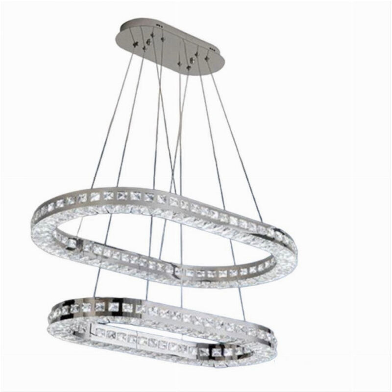 foto del prodotto trade shop traesio lampadario moderno a sospensione led luce fredda 40w 2 anelli ovali cristalli b49 
