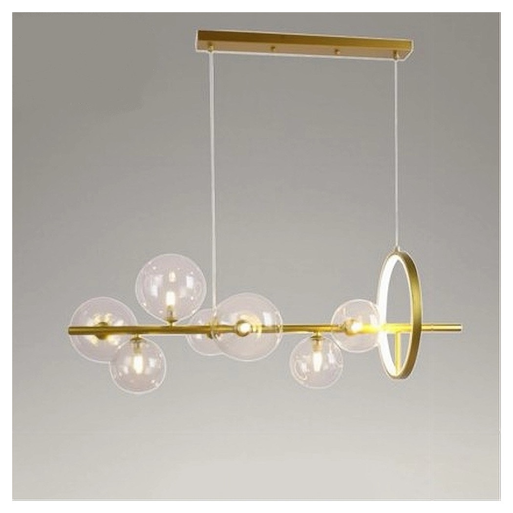 foto del prodotto trade shop traesio lampadario moderno a sospensione oro 7 sfere g9 bolle in vetro con cerchio 71683 