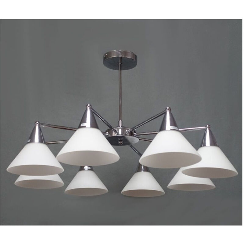 foto del prodotto trade shop traesio lampadario moderno led a sospensione a 8 bracci con coppe vetro lampada luce e14 00897 