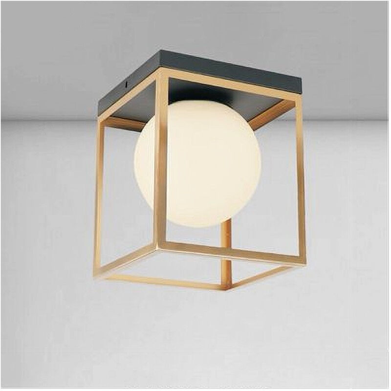 foto del prodotto trade shop traesio lampadario moderno nero oro a soffitto plafoniera quadrata e27 nordico con sfera 32682 