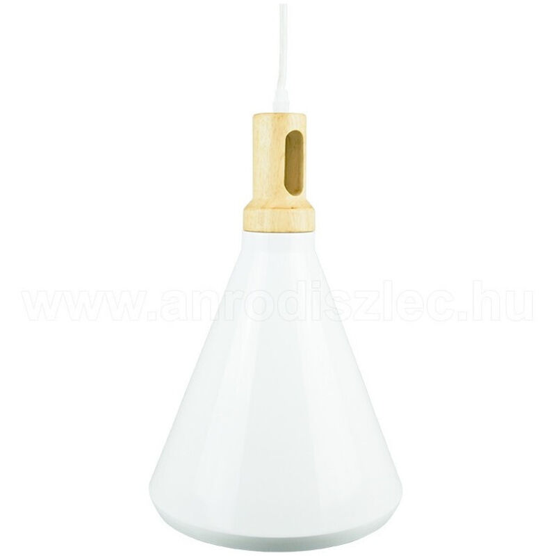 foto del prodotto trade shop traesio lampadario pendente lampada a sospensione parabola bianca base in legno vt 7525 