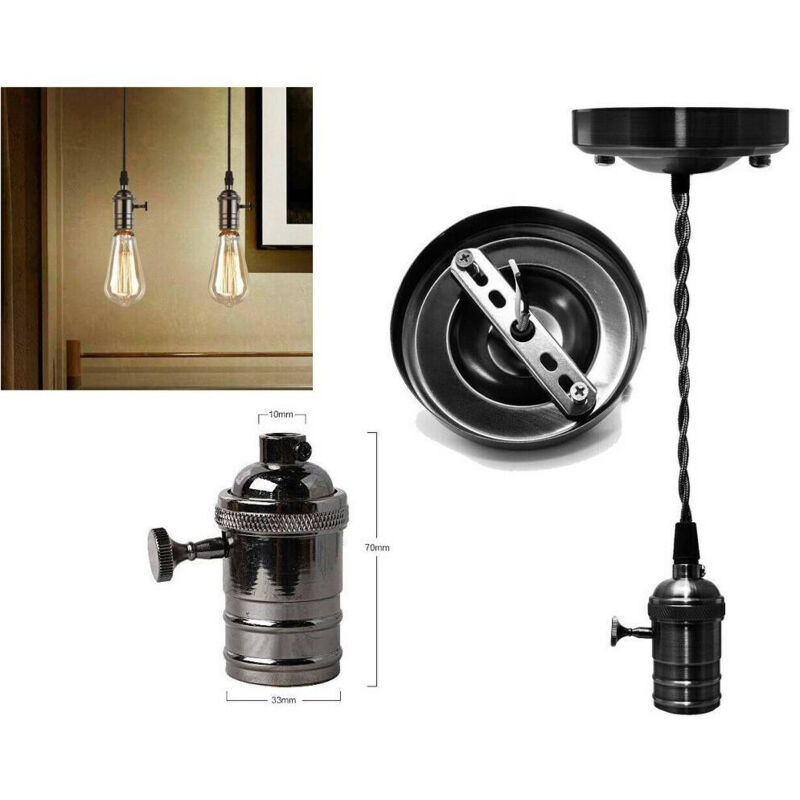 foto del prodotto trade shop traesio lampadario pendente vintage da soffitto sospensione e27 con interruttore nero metal 