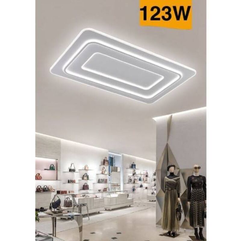 foto del prodotto trade shop traesio - lampadario plafoniera led rettangolare 123w 3 tonalità luce bt telecomando c66-3c -