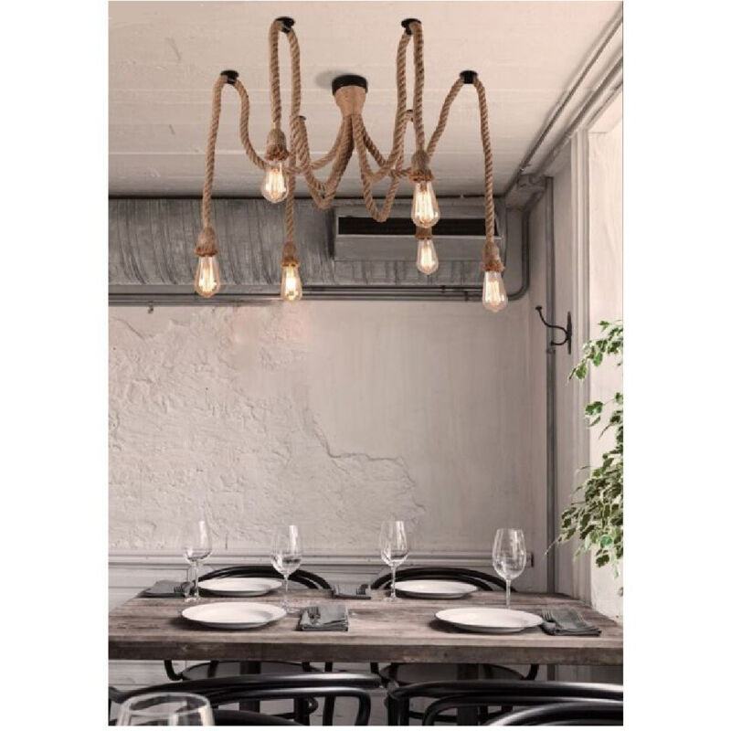 foto del prodotto trade shop traesio - lampadario ragno sospensione 6 corde portalampada e27 lampada country retro b59-6 -