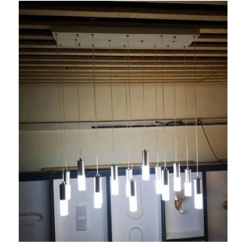 foto del prodotto trade shop traesio lampadario soffitto a sospensione 14 cilindri pendenti design moderno 6500k b05 