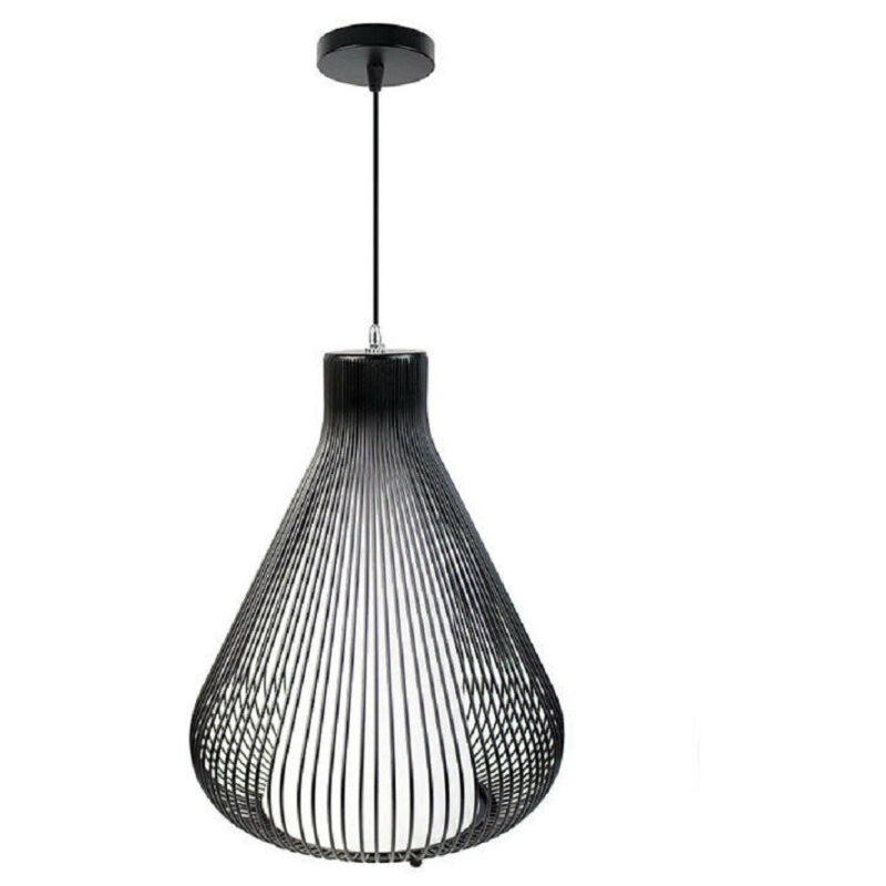 foto del prodotto trade shop traesio lampadario soffitto attacco e27 bianco nero moderno sospensione regolabile b18 nero