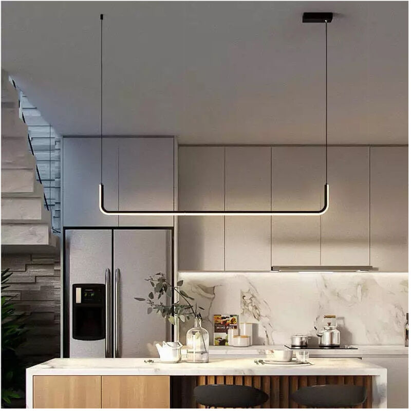 foto del prodotto trade shop traesio lampadario sospensione 21w lineare orizzontale minimal moderno nero luce led 50445 
