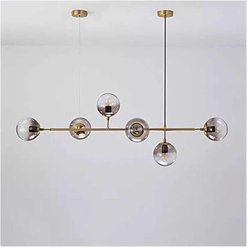 foto del prodotto trade shop traesio lampadario sospensione 6 sfere attacco e27 in vetro lampada in metallo oro 71645 