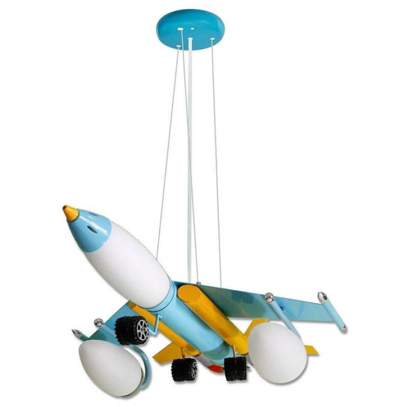foto del prodotto trade shop traesio lampadario sospensione aereo da caccia colorato 5 attacchi e14 b45 