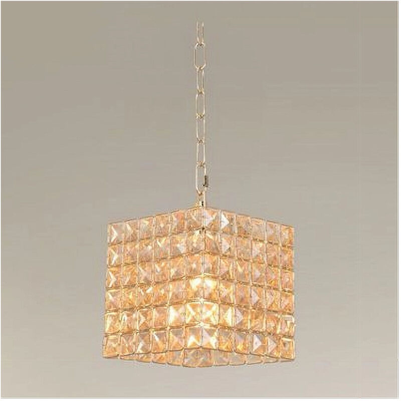 foto del prodotto trade shop traesio lampadario sospeso cubo cristalli lampada luce attacco e27 oro quadrato 32309 
