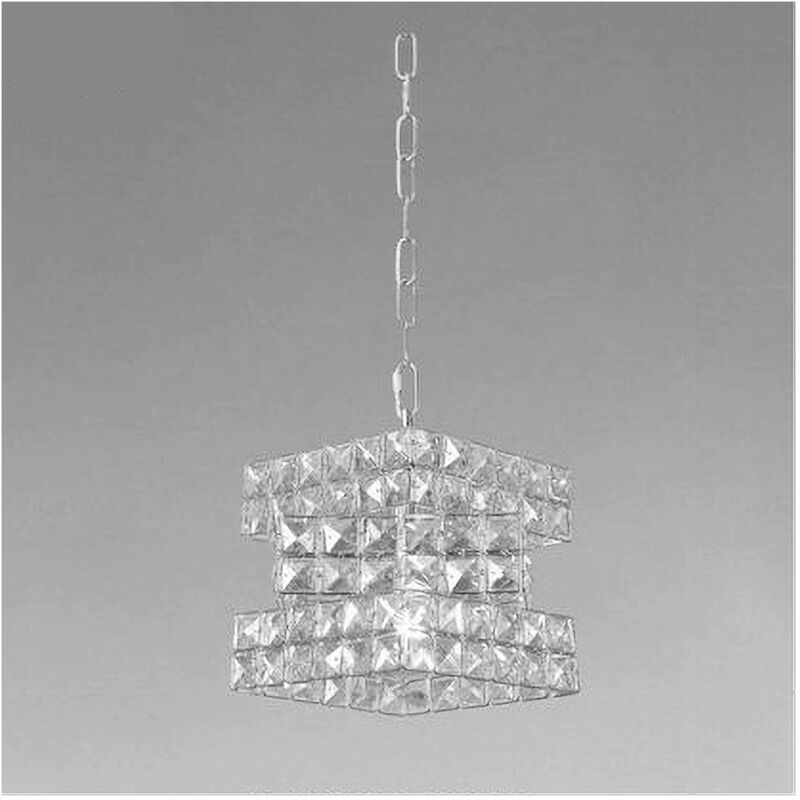 foto del prodotto trade shop traesio lampadario sospeso cubo intrecciato con cristalli lampada luce e27 argento 32408 
