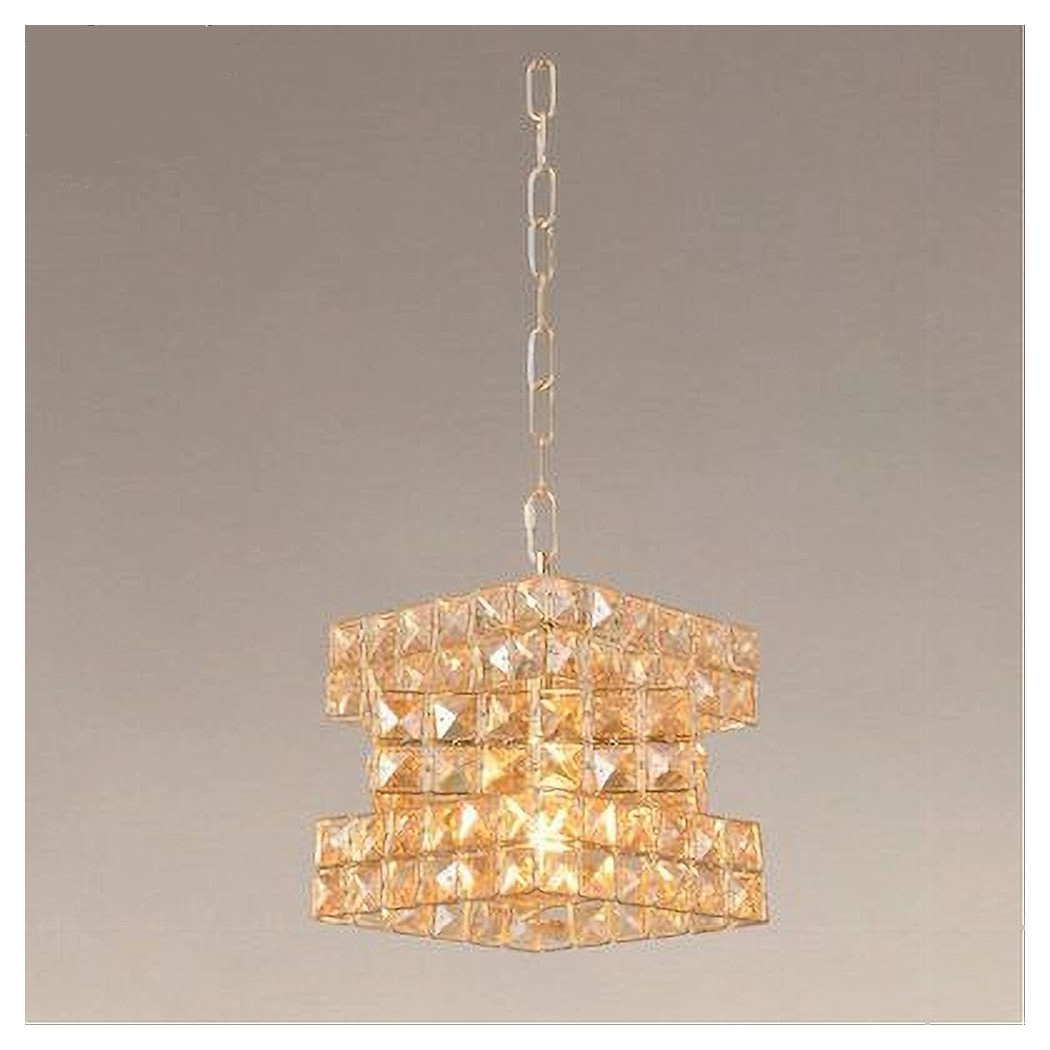 foto del prodotto trade shop traesio lampadario sospeso cubo intrecciato con cristalli lampada luce e27 oro 32385 