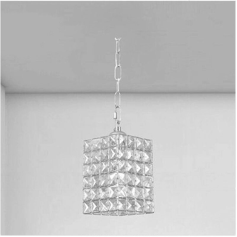 foto del prodotto trade shop traesio lampadario sospeso rettangolare con cristalli lampada luce e27 argento 32330 