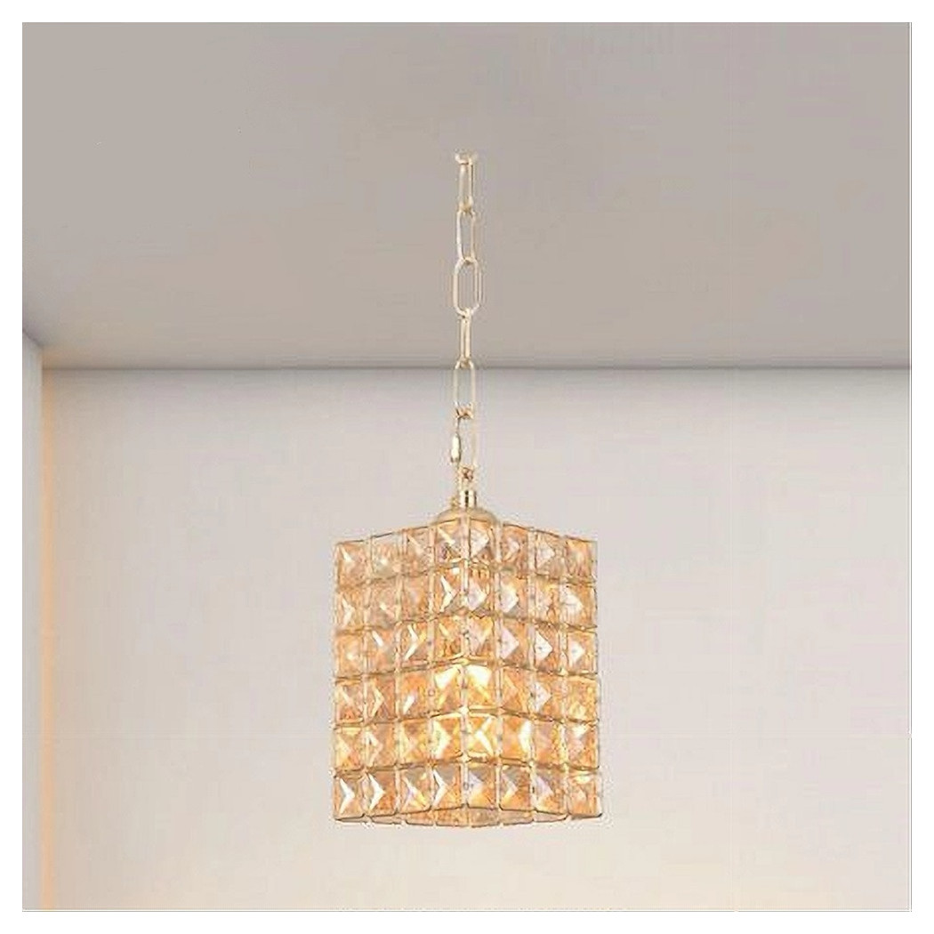 foto del prodotto trade shop traesio lampadario sospeso rettangolare cristalli lampada luce attacco e27 oro 32316 