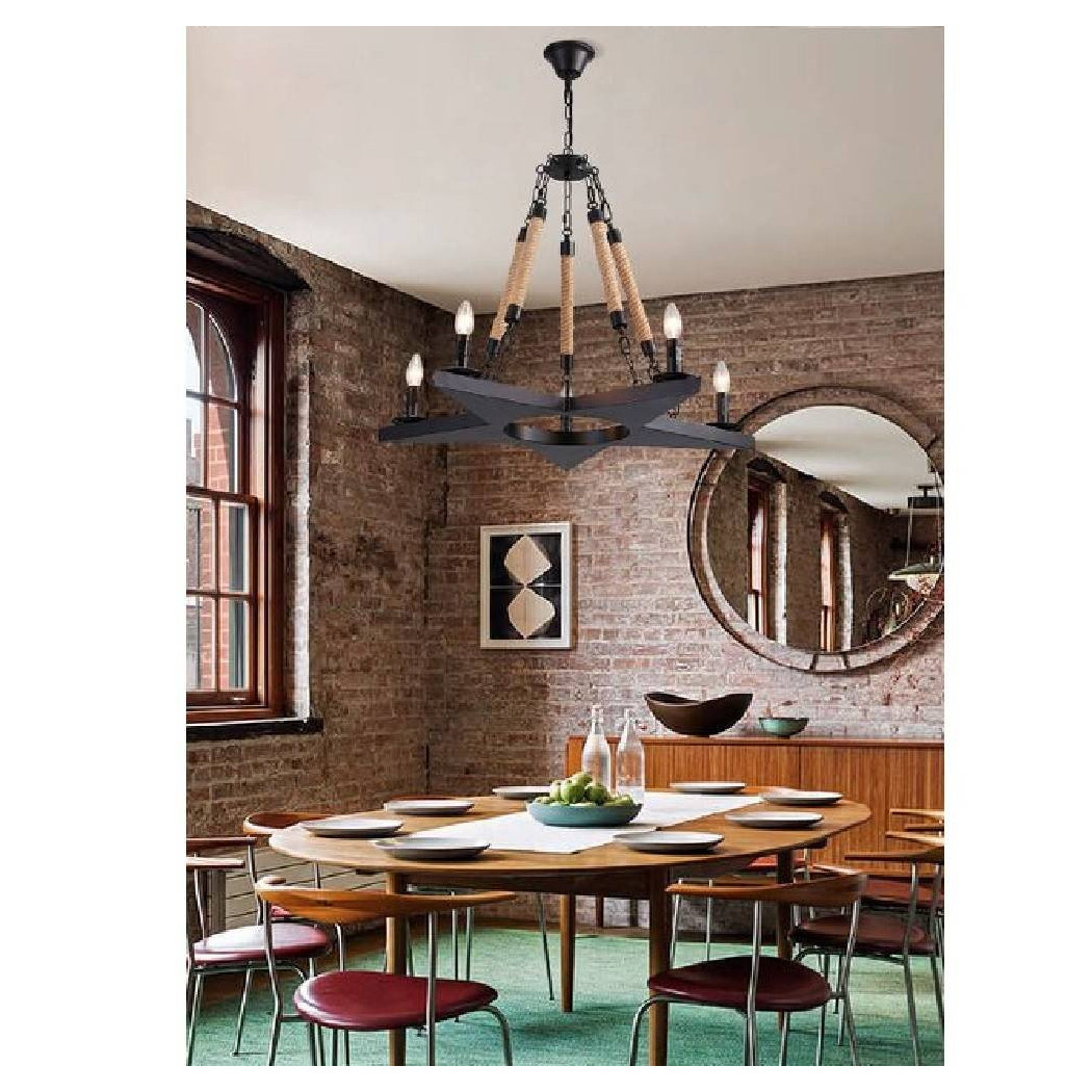 foto del prodotto trade shop traesio lampadario stile industriale a forma di stella corda di canapa metallo e14 a39 5 