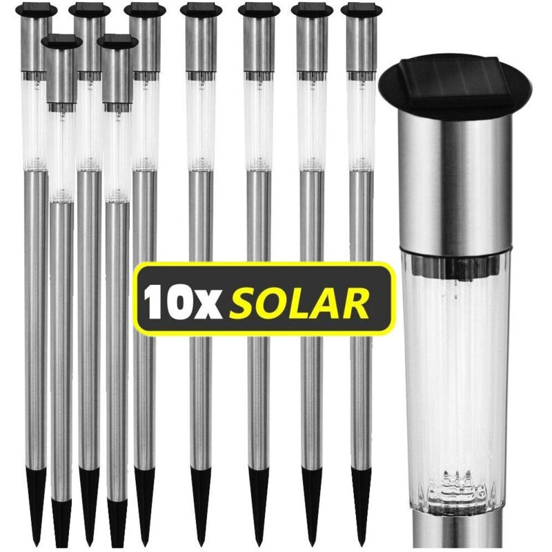 foto del prodotto trade shop traesio lampade da giardino con ricarica pannello solare a led picchetto da 20cm acciaio 
