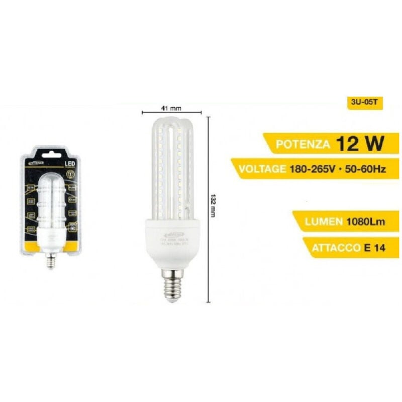 foto del prodotto trade shop traesio lampadina 3u led e14 12w luce fredda 6500k naturale 4000k calda 3000k 72d 3u05t bianco naturale 