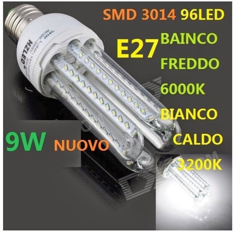 foto del prodotto trade shop traesio lampadina 96 led smd 3014 9w e27 luce fredda bianco caldo basso consumo lampada bianco caldo e27 
