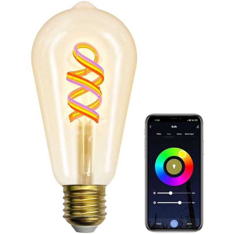foto del prodotto trade shop traesio lampadina a filamento led intelligente wifi st64 sf e27 4,9w 1800lm alexa google 