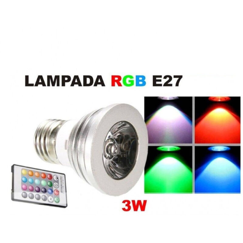 foto del prodotto trade shop traesio lampadina faretto spot light led e27 3w 220v rgb multicolor con telecomando 