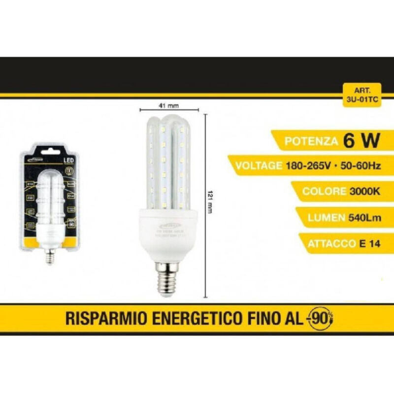foto del prodotto trade shop traesio lampadina led 3u e14 6w luce fredda 6500k naturale 4000k calda 3000k 36d 3u01t bianco caldo 