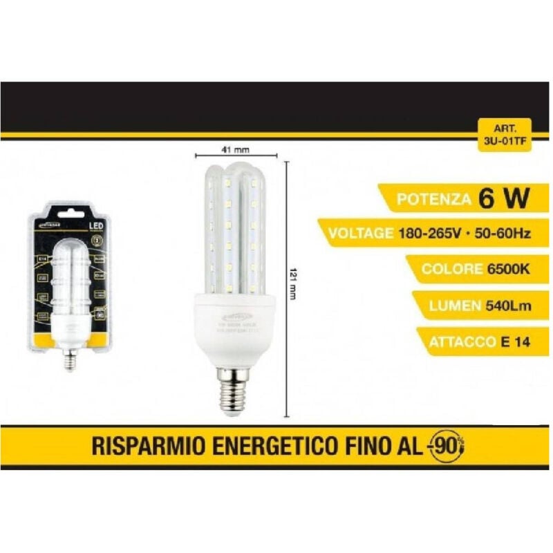 foto del prodotto trade shop traesio lampadina led 3u e14 6w luce fredda 6500k naturale 4000k calda 3000k 36d 3u01t bianco freddo 