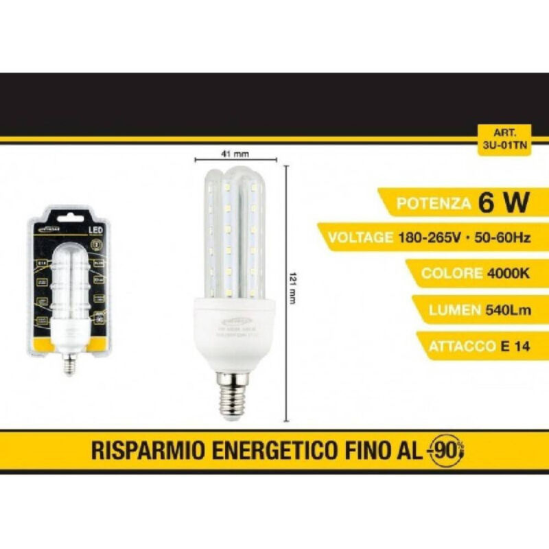 foto del prodotto trade shop traesio lampadina led 3u e14 6w luce fredda 6500k naturale 4000k calda 3000k 36d 3u01t bianco naturale 